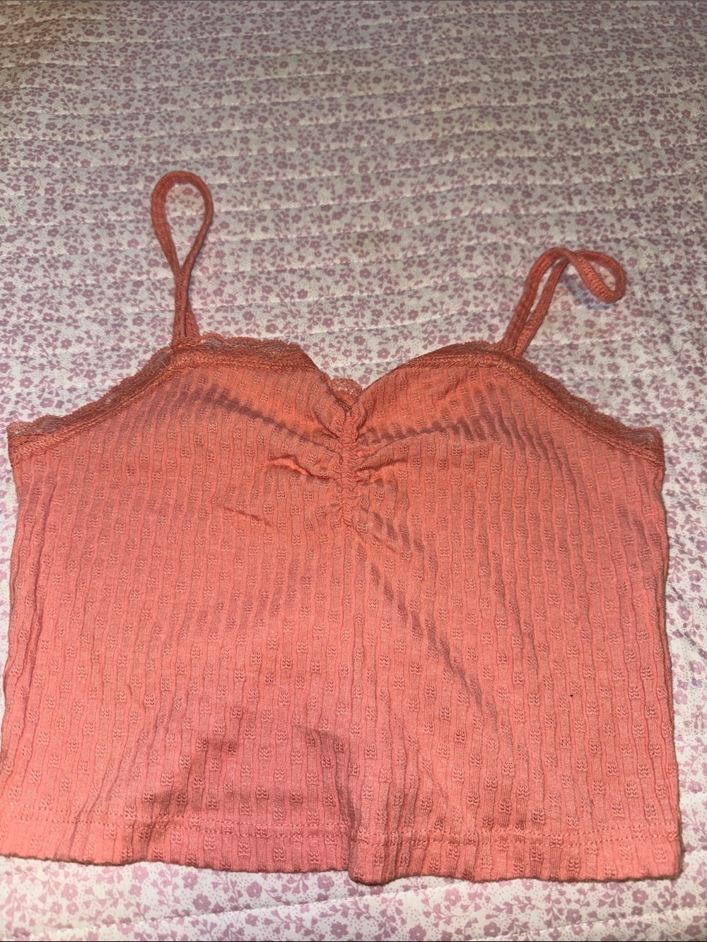 Topshop Coral Ribbed Lace-Trim Cami